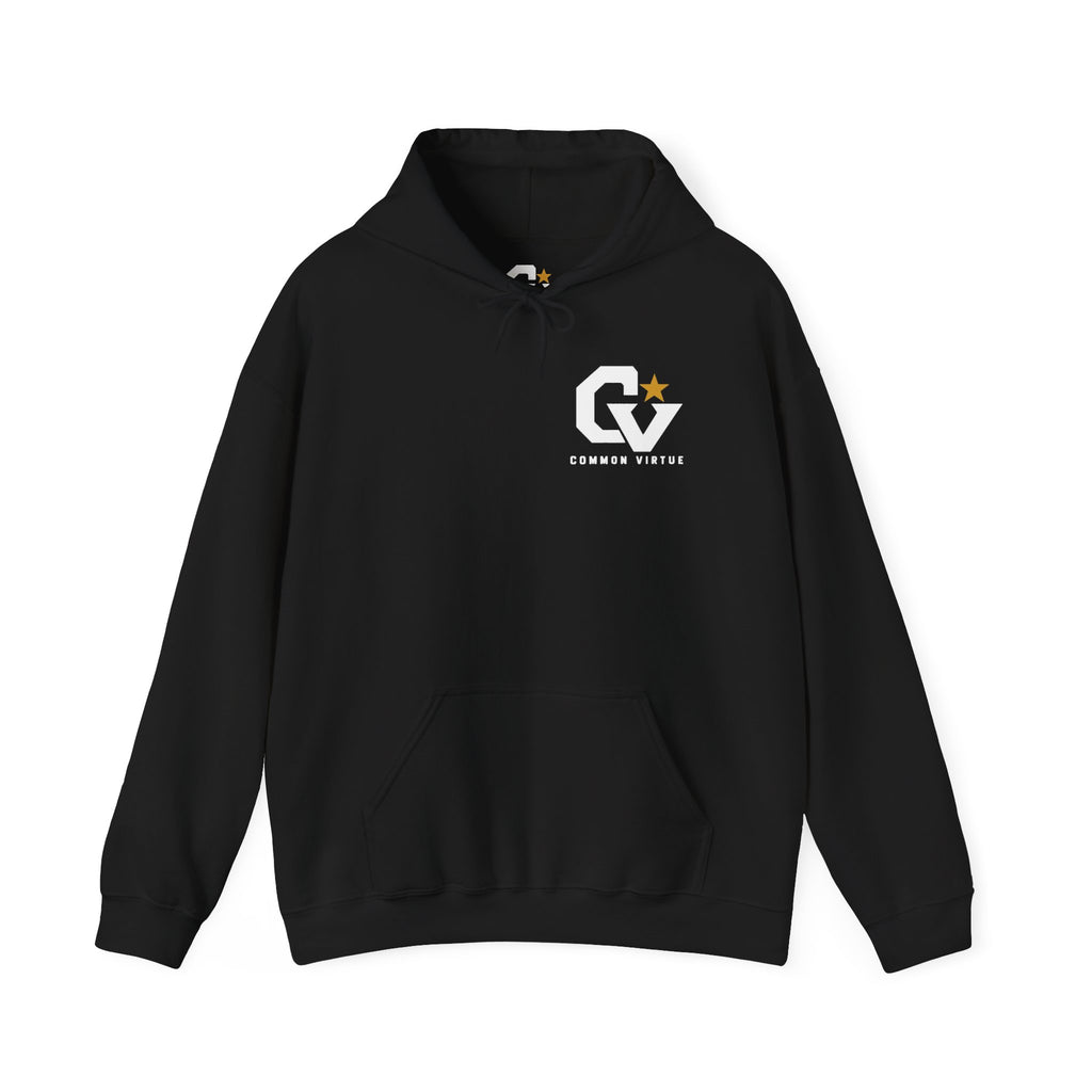 Common Virtue GV Logo Hoodie – Black Graphic Pullover